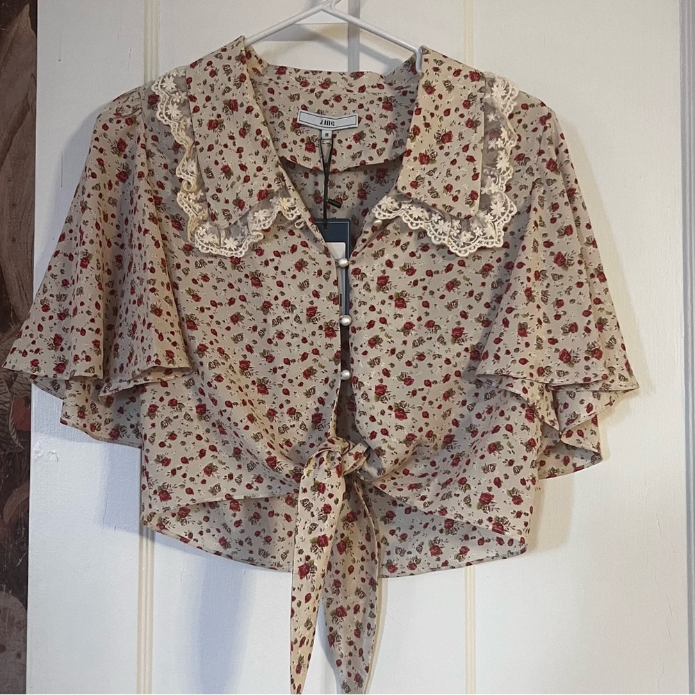 J ING Crimson Cynthia Lace Collar Blouse NWT
